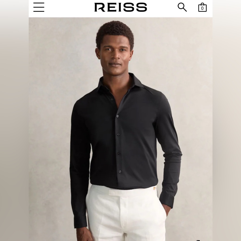 NWT Reiss Black Mercerised Jersey Shirt Medium